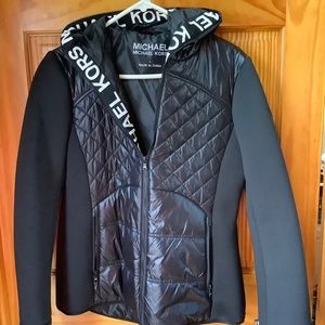 New Women L MICHAEL Michael KORS Coat jacket LOGO Hooded BLK